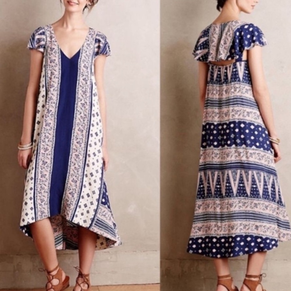 Maeve Anthropologie Size M Medium Summertide Swing Dress Boho Print